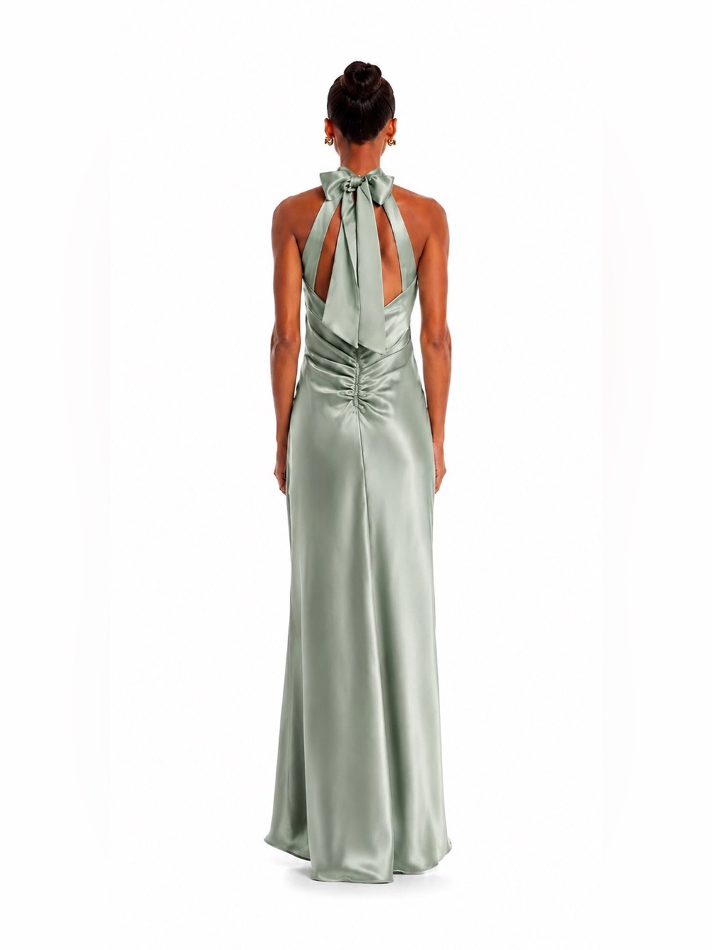 Aqua by Bloomingdale’s Sage Green Satin Halter Maxi Gown Formal Dress Size 4 - Picture 6 of 17